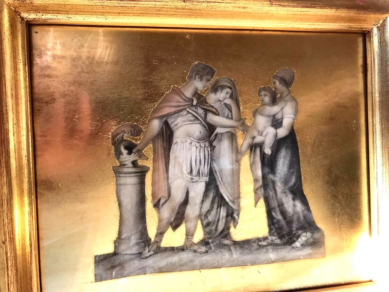 Antique Rich Gold Leaves Layer w Ancient Roman Figures Woman Man Gilt Wood Frame