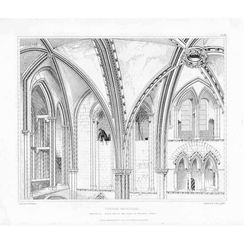 DURHAM CATHEDRAL Groining in South End of the Chapel – Antique Print 1843