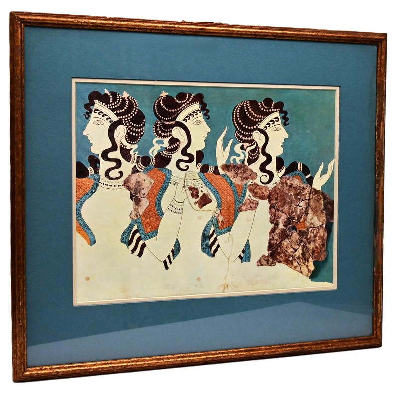 Antique Original Vintage Ancient Fresco Figurative Ladies Illustration Print gallery
