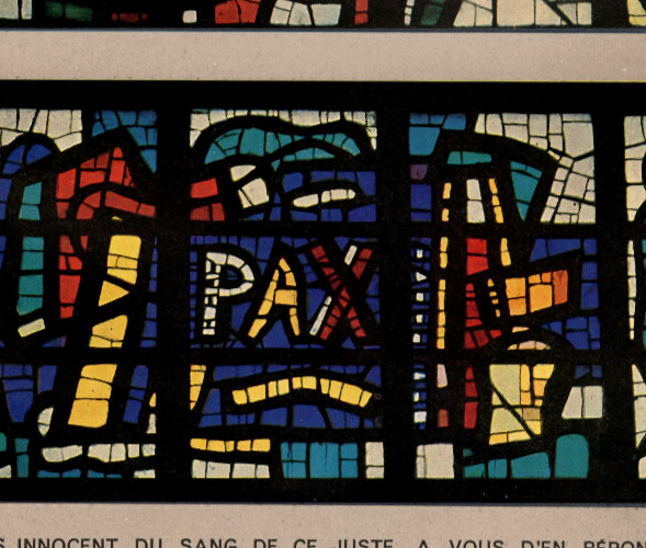 1952 Vintage Print French Stained Glass Art Church Jesus Cross Crucifixion Pax gallery