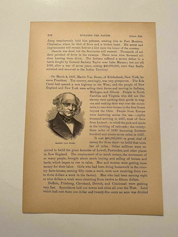 K152) President of the United States of America Martin Van Buren 1882 Engraving