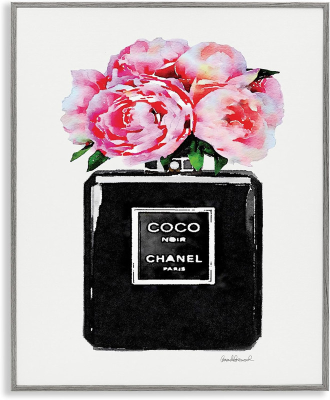 ‘Glam Perfume Bottle Flowers’, Framed Giclee Art, Gray, 16 X 20 Inches, Easy to