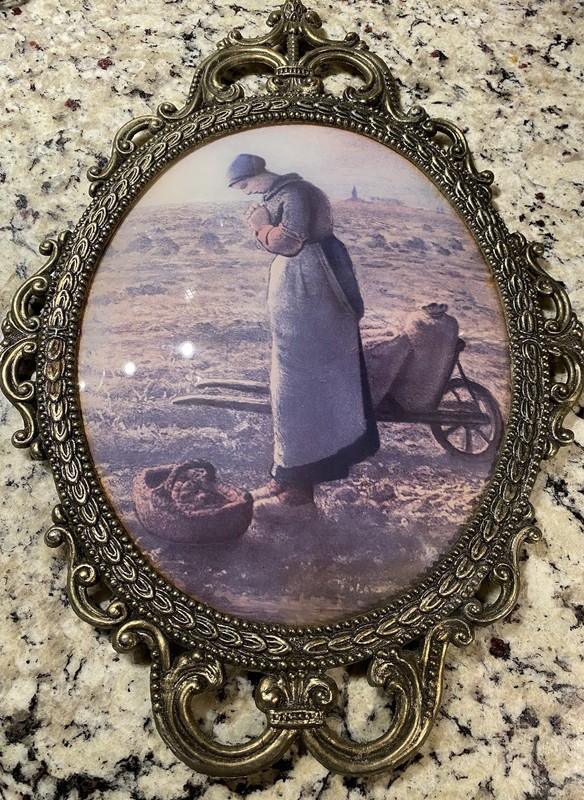 Vtg Brass Frame Convex Glass The Angelus by Jean-Francois Millet 17.25x12” READ