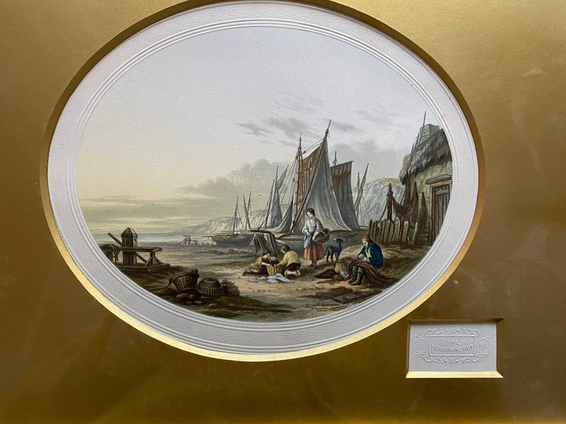 Antique Oval Le Blond Print The Fisherman’s Hut Framed Print No 90 -blind stamp