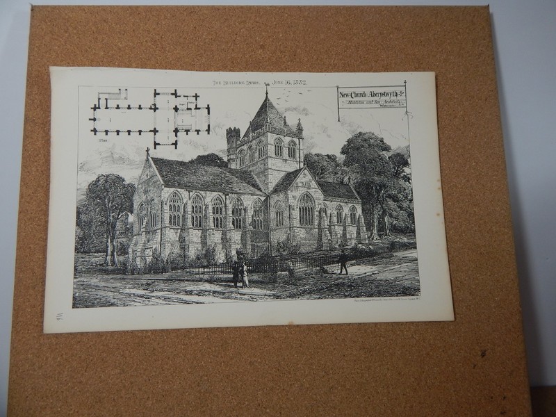 Antique Architects print New church Aberystwyth Building News 1882 gallery