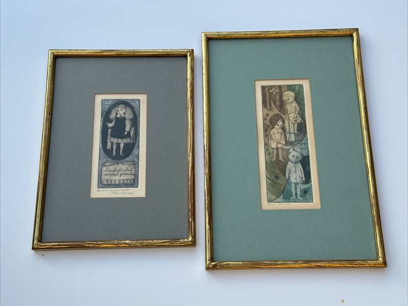 VINTAGE LETICIA TARRAGO ETCHING PAIR LOT OF 2 PORTRAIT MEXICAN MODERNIST FAMOUS