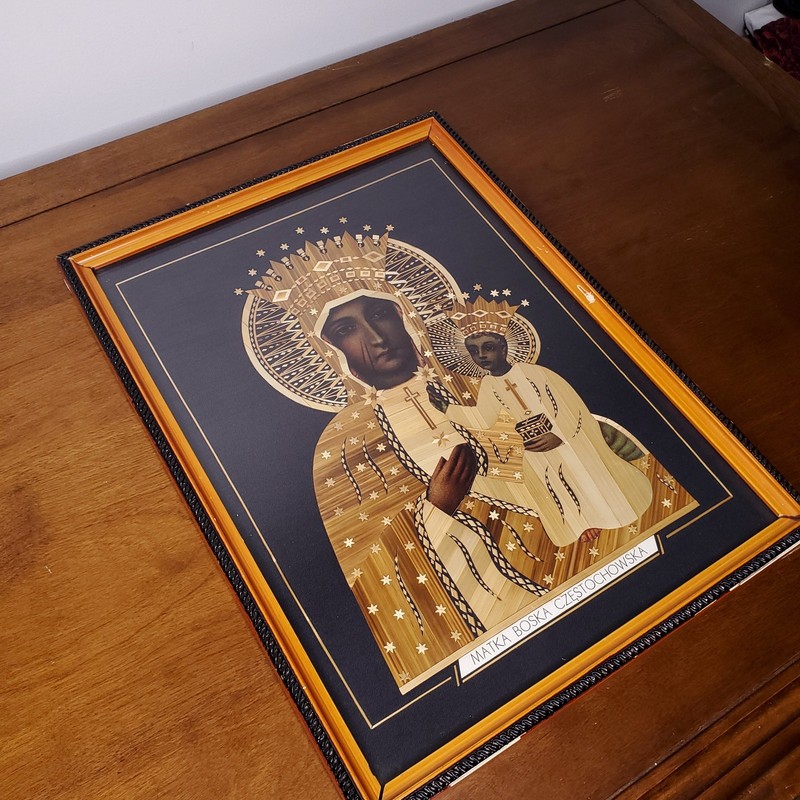 Our Lady Czestochowa Polish Black Madonna mixed media polish folk art 16″ x 12″