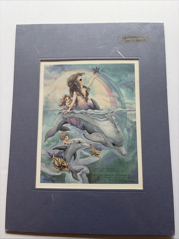 Mermaids On Dolphins Watercolor Emerson Quote Matted 13″ x 17″ Jody Bergsma