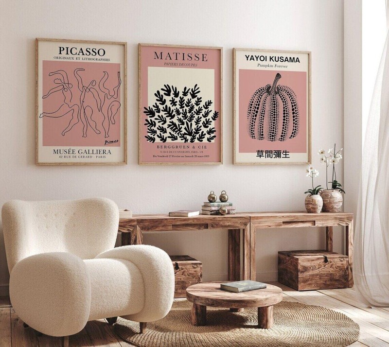 Gallery Wall Art Neutral Blush Pink 3 Set Posters Minimal Modern Abstract Prints