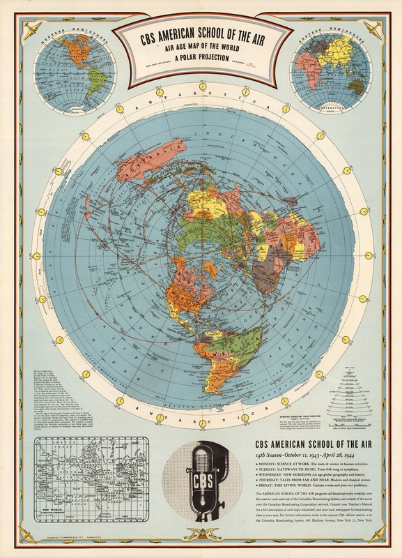 1944 Flat Earth Air Age Map of the World Wall Art Poster Print Home Decor Office