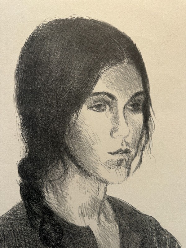 Raphael Soyer Signed A.P. Portrait Lithograph Young Woman Braided Hair 1976 gallery