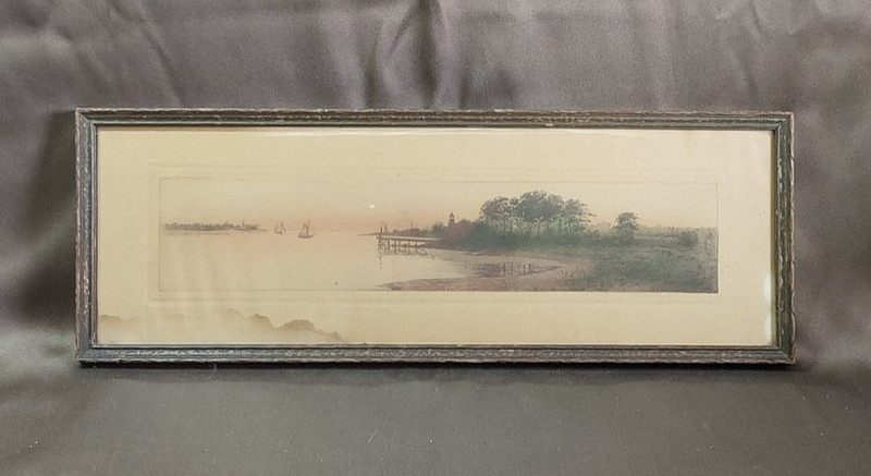 Antique 1890 Etching «River Meets the Sea» Ernest C. Rost Radtke Lauckner