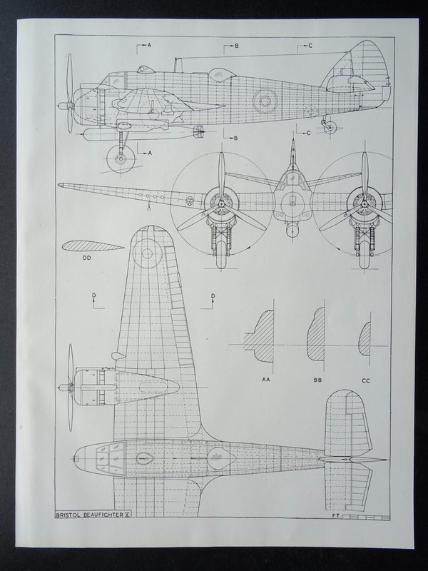 WW2 BRITISH Aircraft BRISTOL BEAUFIGHTER X Scale Design Plan c1944 gallery