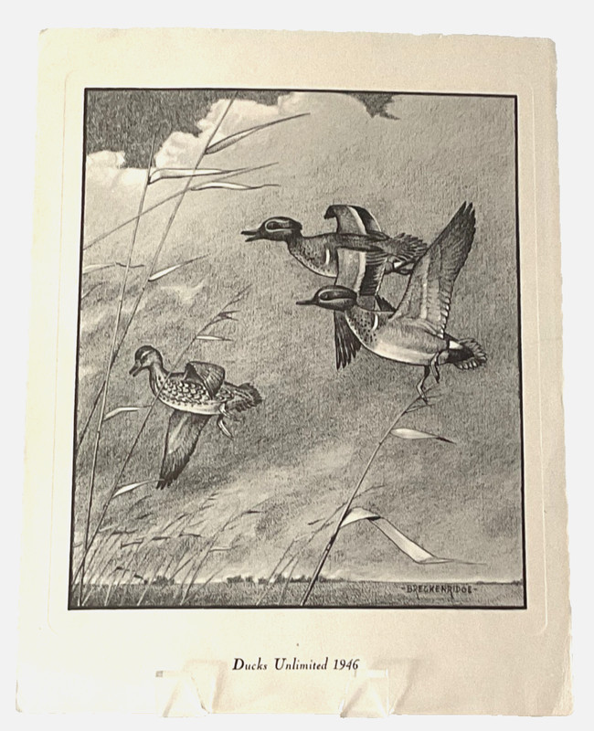 Ducks Unlimited 1946 Black & White Lithograph Print Breckenridge 8 1/2” x 11