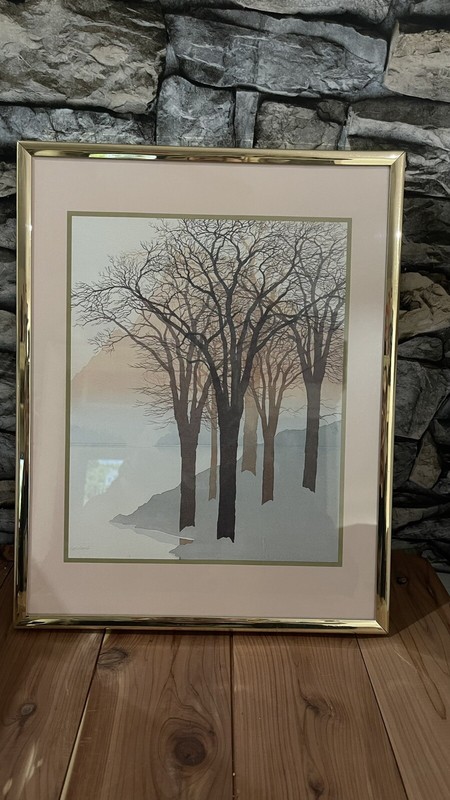 John Sovjani Watercolor Lithograph Trees Mountains Fog