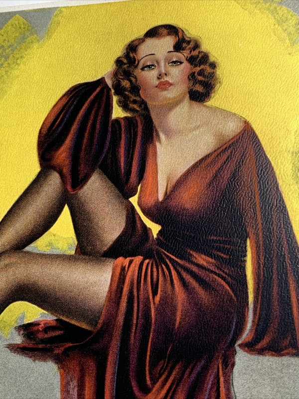 Original Art Print Pretty Girl Red Dress Pin Up Devorss Art 1940’s