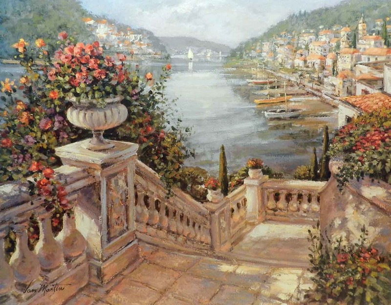 Mediterranean Cove by Van Martin Tuscan Italy Home Water View Decor Art Print