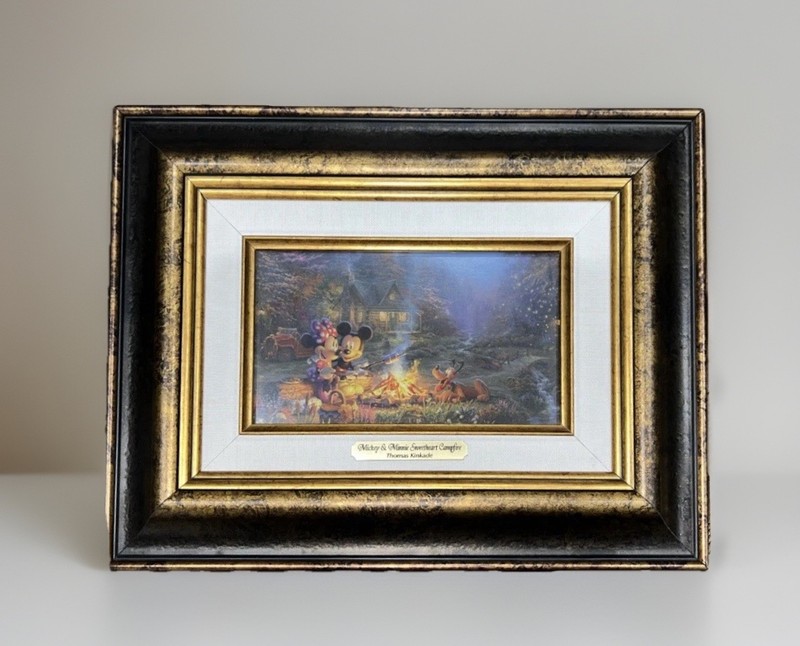 Thomas Kinkade «Mickey & Minnie Sweetheart Campfire» Custom Framed Art