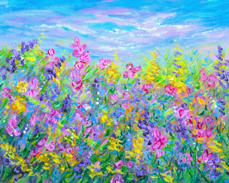 ACEO Artist Trading Card PRINT Flower Field Art (2.5″ x 3.5″) Signed by Artist