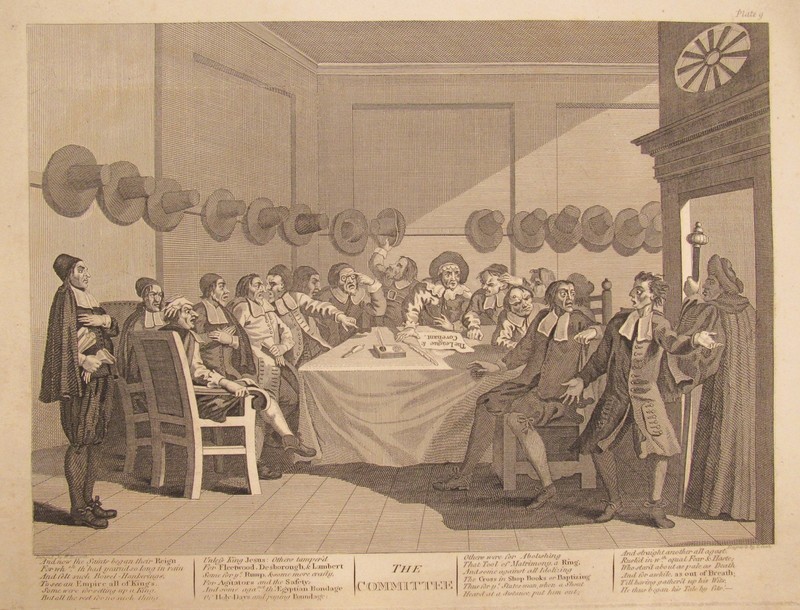 Antique c.1802 print The Committee William Hogarth/T.Cook Hudibras Samuel Butler