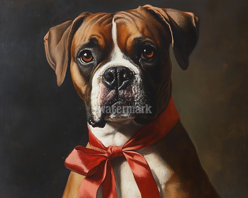 Victorian Boxer with a ribbon oil Painting 8×10 Print