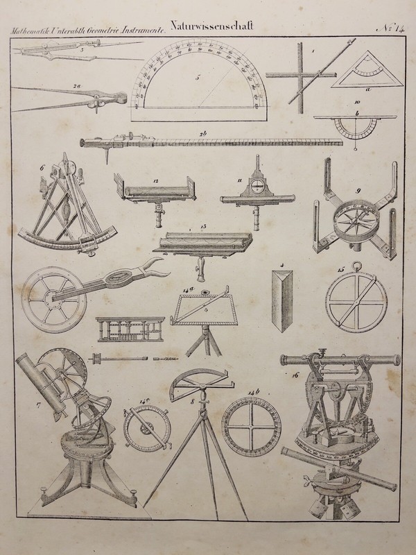 ANTIQUARIAN LITHOGRAPH 1833 PHYSICS MATHEMATICS GEOMETRY INSTRUMENTS UNTRABTH