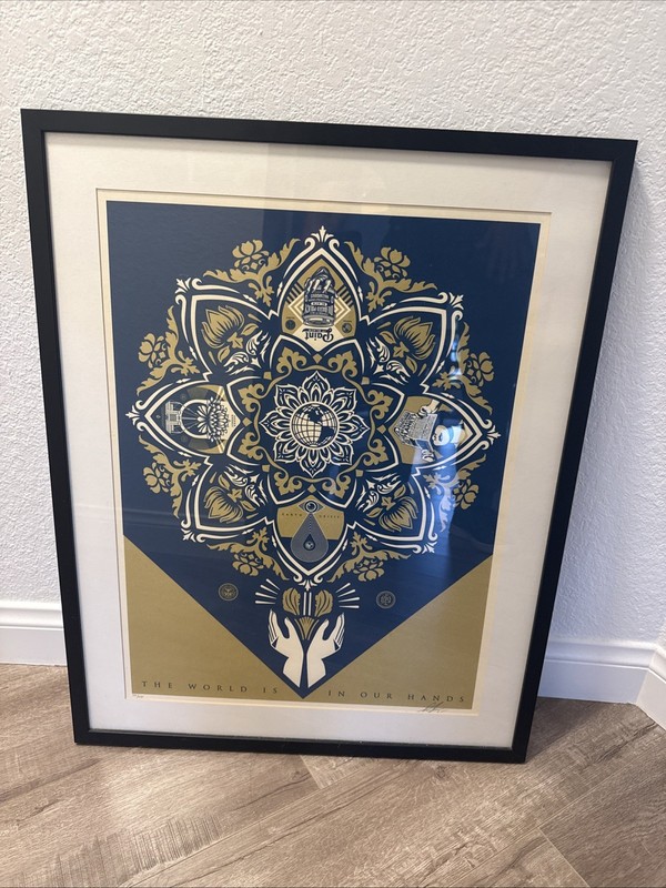 Obey Shepard Fairey Holiday – The World is in Our Hands (Blue) Print Signed & No