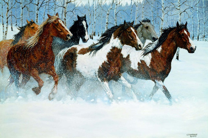 Winter Run by Chris Cummings Fine Art Print Horse Ranch Western Landscape 22×32