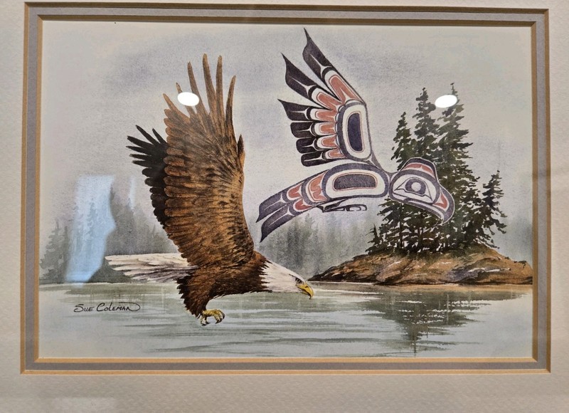 Set Of Art Prints By Artist Sue Coleman Framed And Matted Eagle And Wolves VNTG gallery