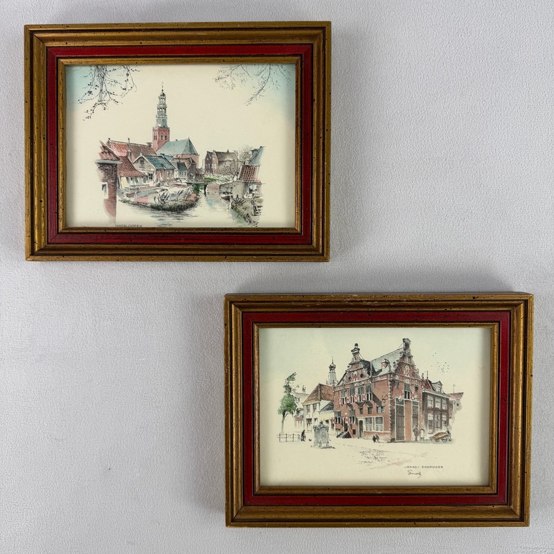 TWO Vintage Framed Prints, Smeele, WAAG ENKHUIZEN & HINDELOOPEN Netherlands
