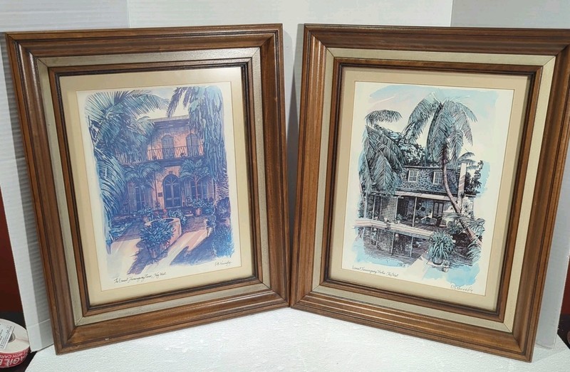 2 Robert E. Kennedy Key West Prints Signed- Ernest Hemingway House 15×18 framed