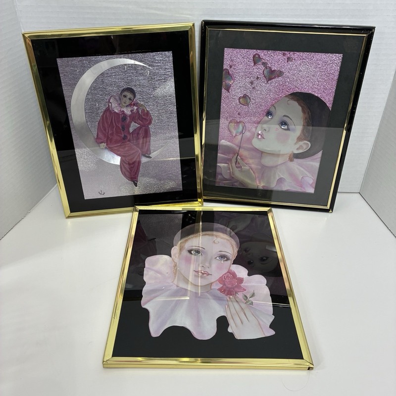 Vintage Foil Art Print Harlequin Girls-Framed Wall Pictures 8×10 – Set Of 3 Pics