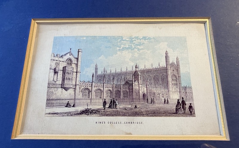 KINGS COLLEGE CAMBRIDGE UNIVERSITY Antique Victorian Era Aquatint Engraving