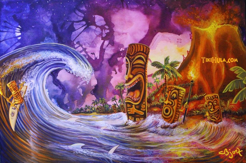 CBjork 13 x 19″ Luster Print Hawaiian Tiki Surfing Volcanic Island