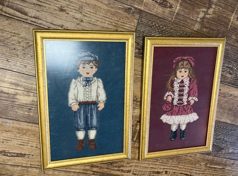 Hand done needle point prints custom framing 22 L 14 1/2 W Non glare glass gallery