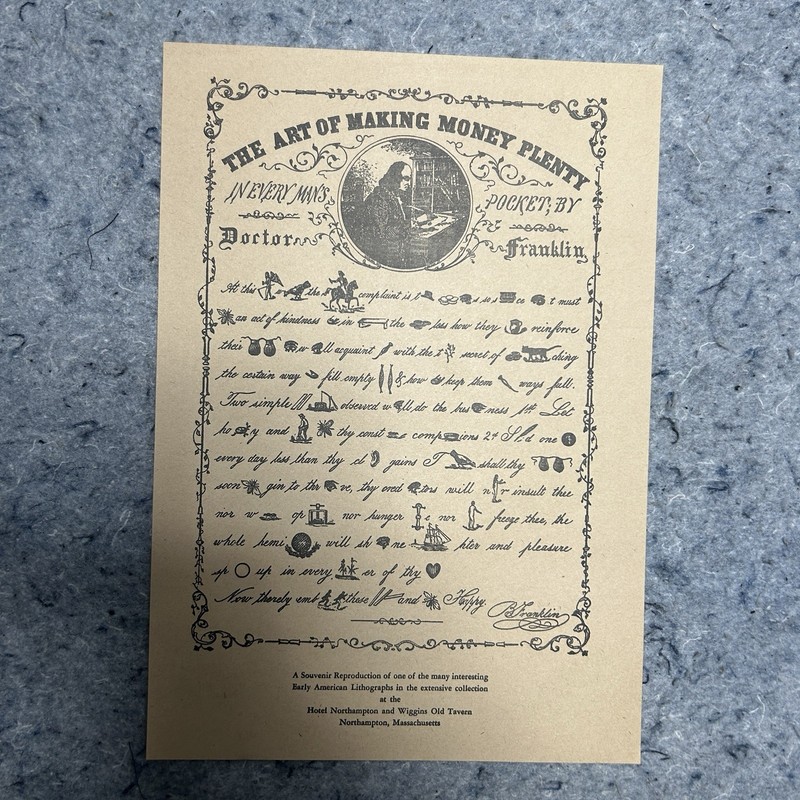 Dr. Benjamin Franklin Art Repro “The Art Of Making Money Plenty” Lithograph