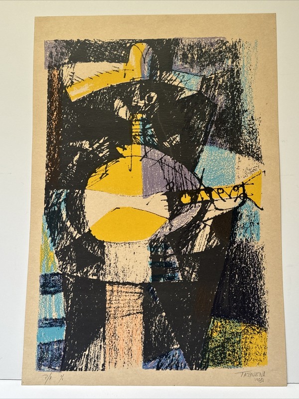 ROMEO TABUENA LITHOGRAPH ABSTRACT CUBISM CUBIST MUSICIAN MODERNISM VINTAGE RARE