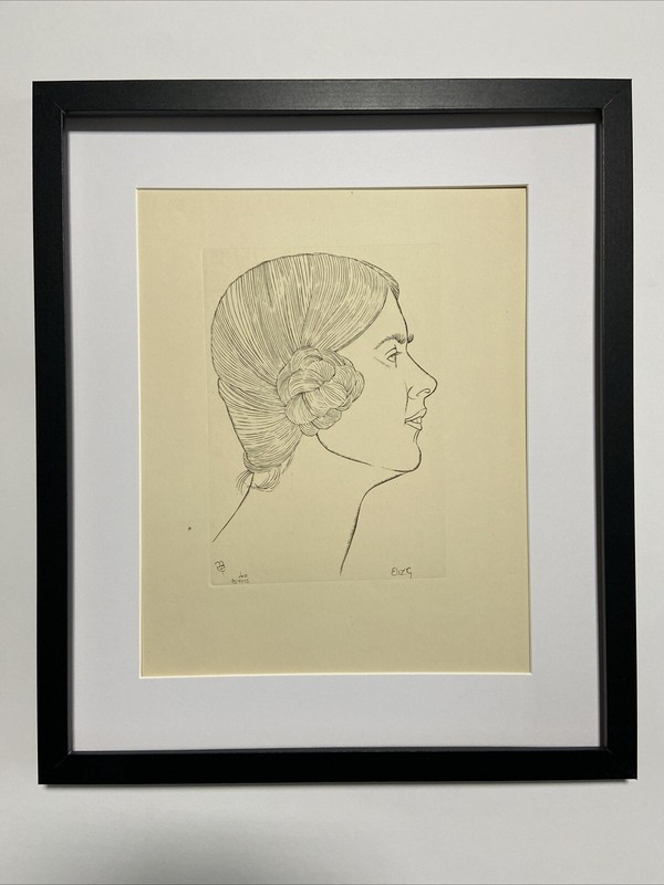 Eric Gill Framed Wood engraving art print 1924 portrait of Eliz C.