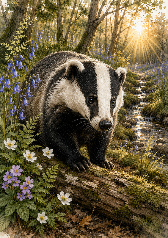 BADGER CUTE A4 PRINT PICTURE POSTER WALL ART HOME DECOR ANIMALS GIFT WILDLIFE gallery