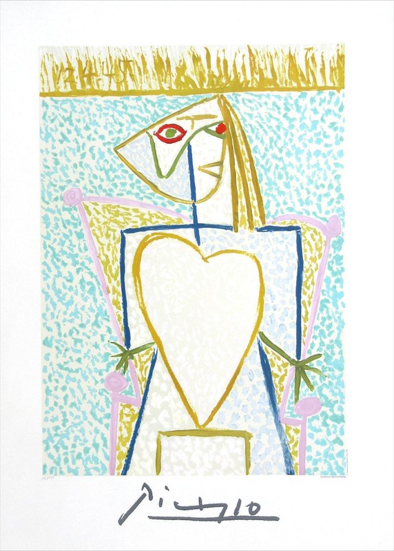 Marina Picasso Collection Woman & Heart Shaped Bust 1982 Lithograph 29-1/2 x 21