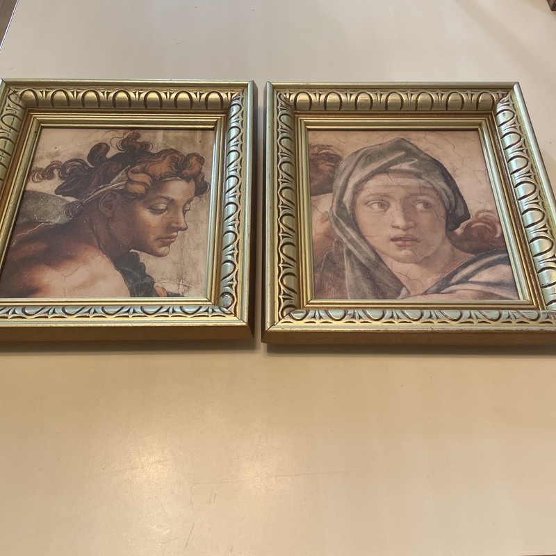 Michelangelo Creation of Adam Sistine Chapel & Delphic Sibyl Art Frame Set EUC gallery