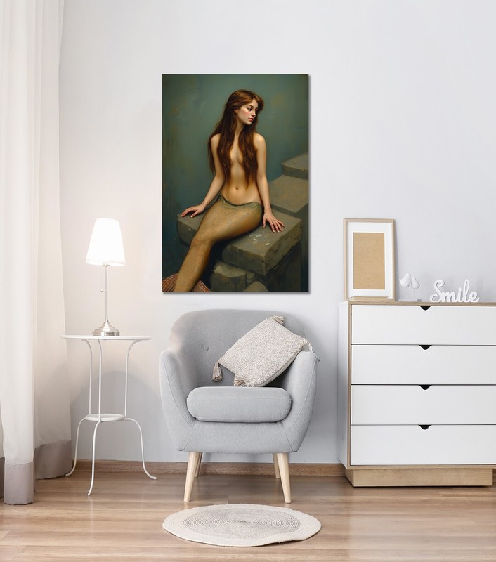 Mermaid inspired John William Waterhouse art mounted canvas print gallery