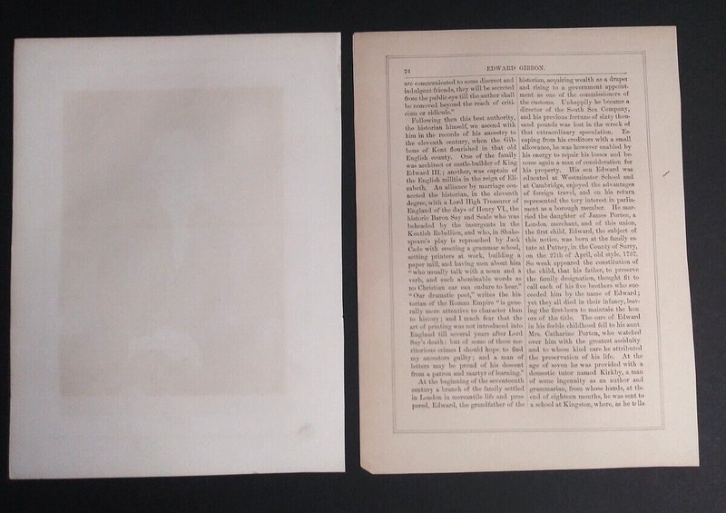 Edward Gibbon Writer Historian Steel Engraving Antique Portrait Print c1850-1890 gallery