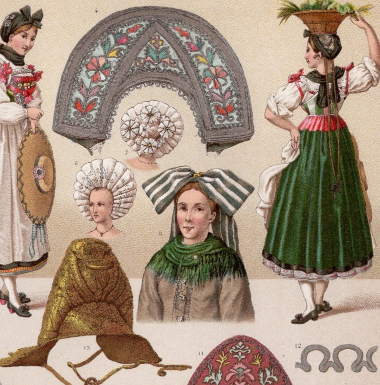 FRANCE – Traditional Women Dress & Regional Headwear 1888 Antique Print