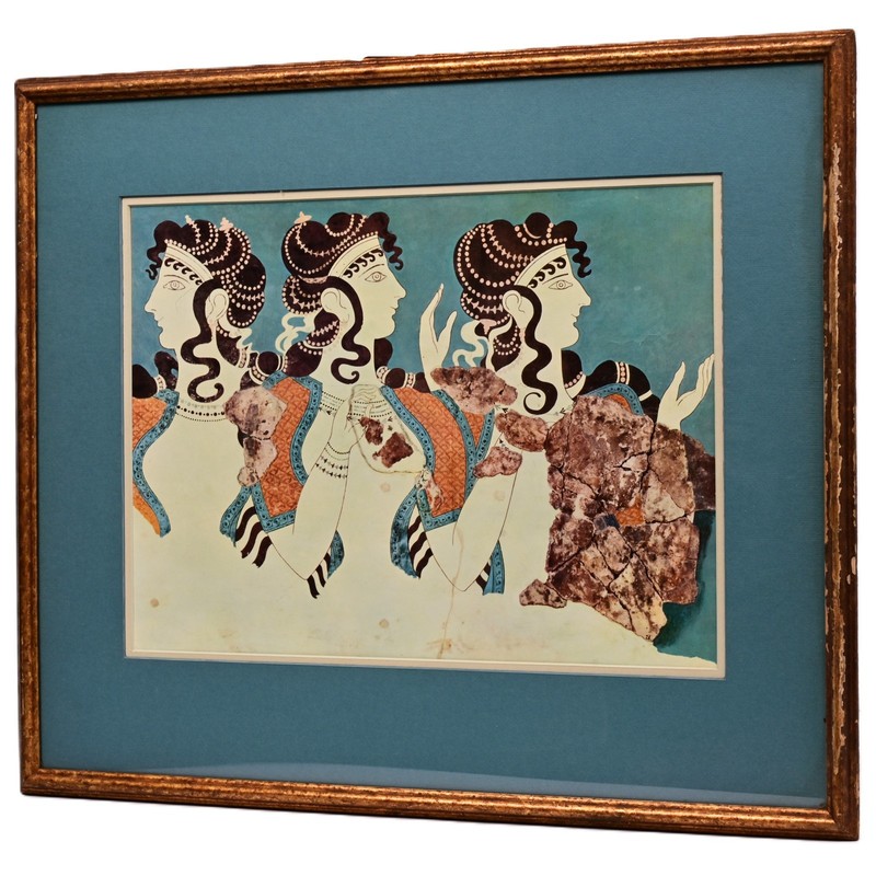 Antique Original Vintage Ancient Fresco Figurative Ladies Illustration Print gallery