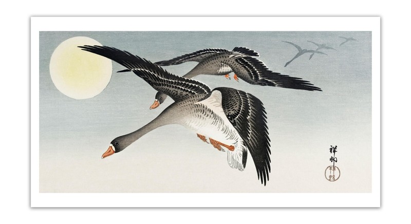 OHARA KOSON Birds At Full Moon VINTAGE JAPANESE ART (1900-1936) Print/ Poster