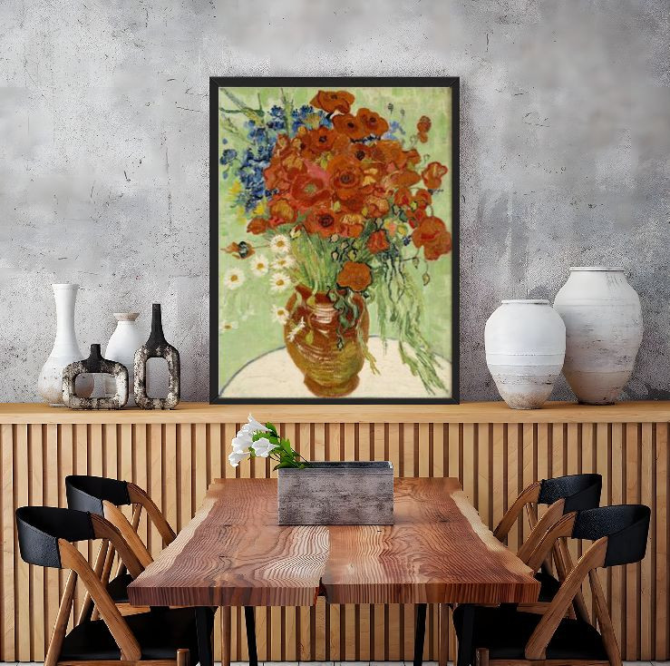 Vibrant Floral Still Life Framed Artwork Rustic Vase Pop Art Home Decor gallery