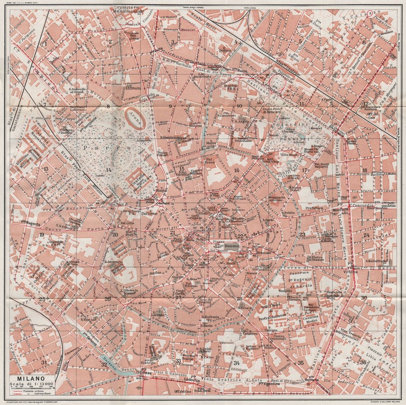MILAN MILANO. Vintage town city map plan. Italy 1924 old antique chart