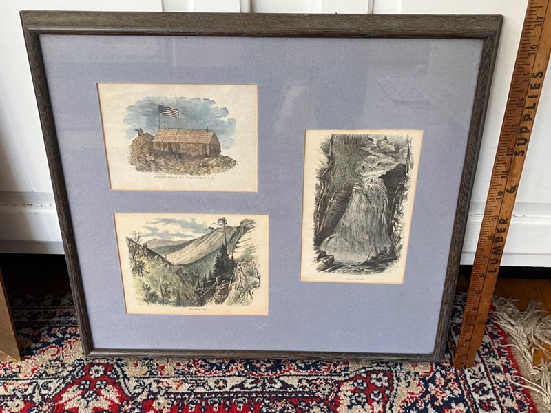 c.1860s White Mountains NH framed tinted engravings Summit House Willey Slide