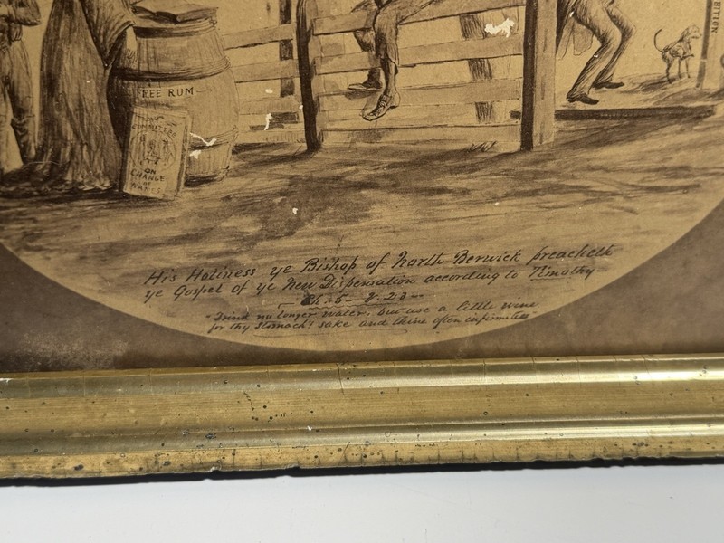 Antique 19th C Temperance Meeting Satirical Print Political Cartoon Framed gallery